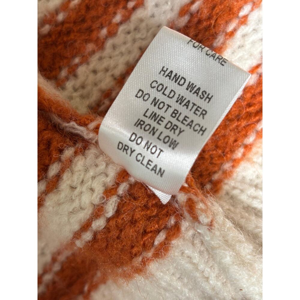 BIBI Sweater Womens L Orange White Stripe Dolman Sleeve Chunky Knit Pullover - Picture 5 of 7